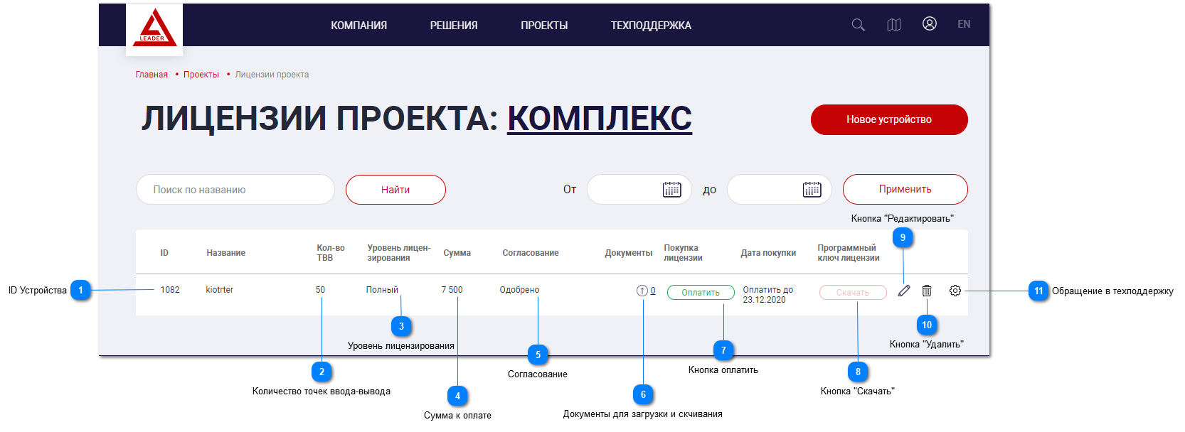 Страница "Устройства"